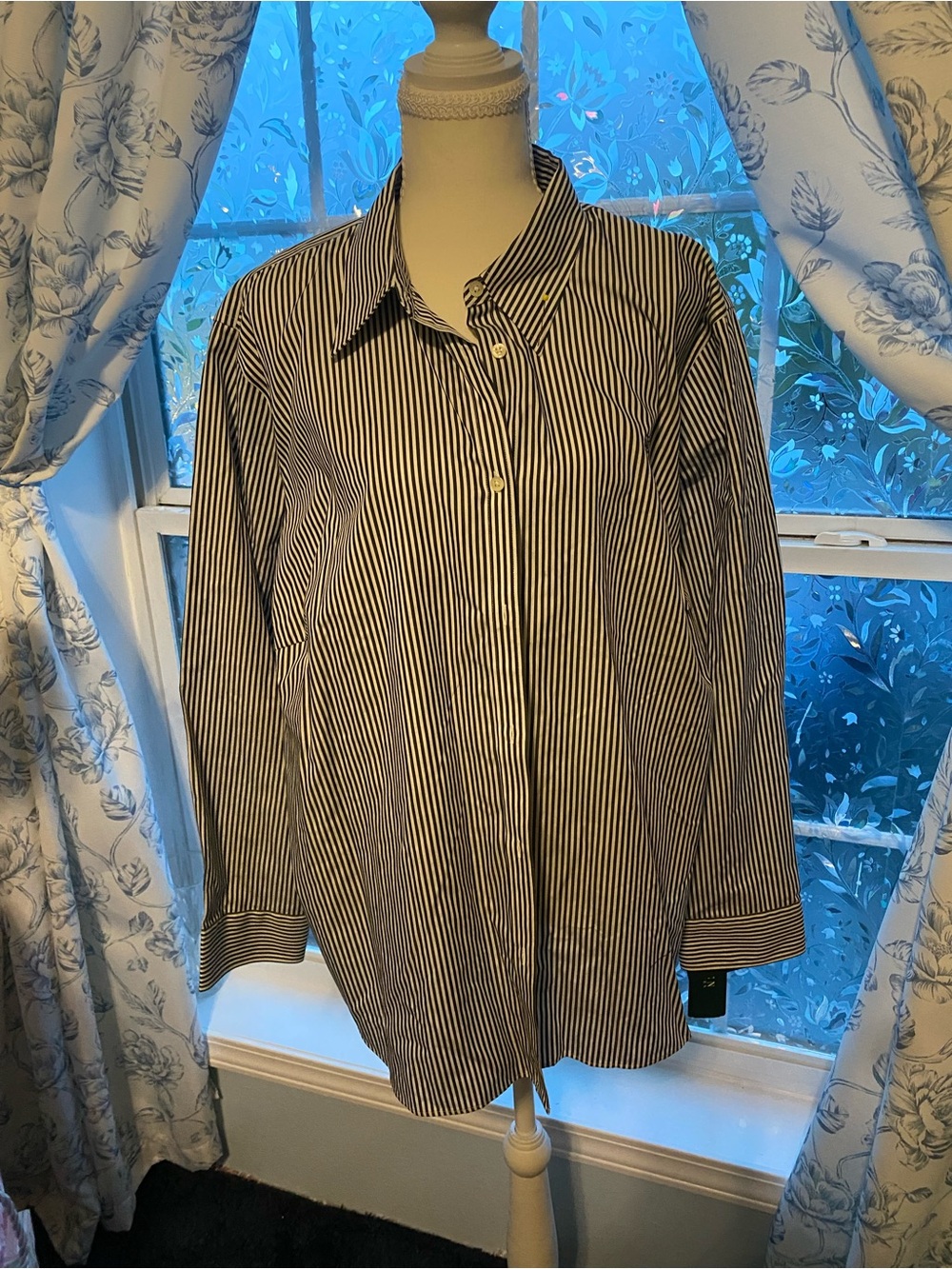 Lauren Ralph Lauren Black and White Striped Button-Front Blouse